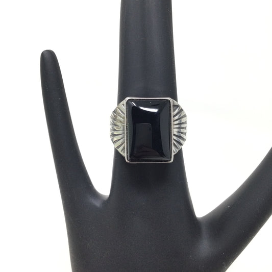 Rectangle Cut Black Onyx Ring, size 13