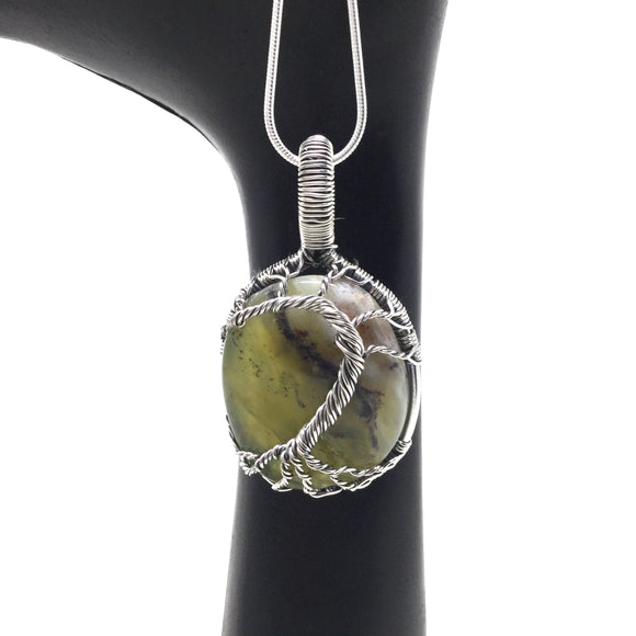 Yellow Dendrite Opal Wire Wrapped Tree Pendant