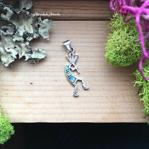Small Kokopelli Sterling Silver and Opal Pendant