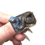 Carved Labradorite Snake Ring, Adjustable