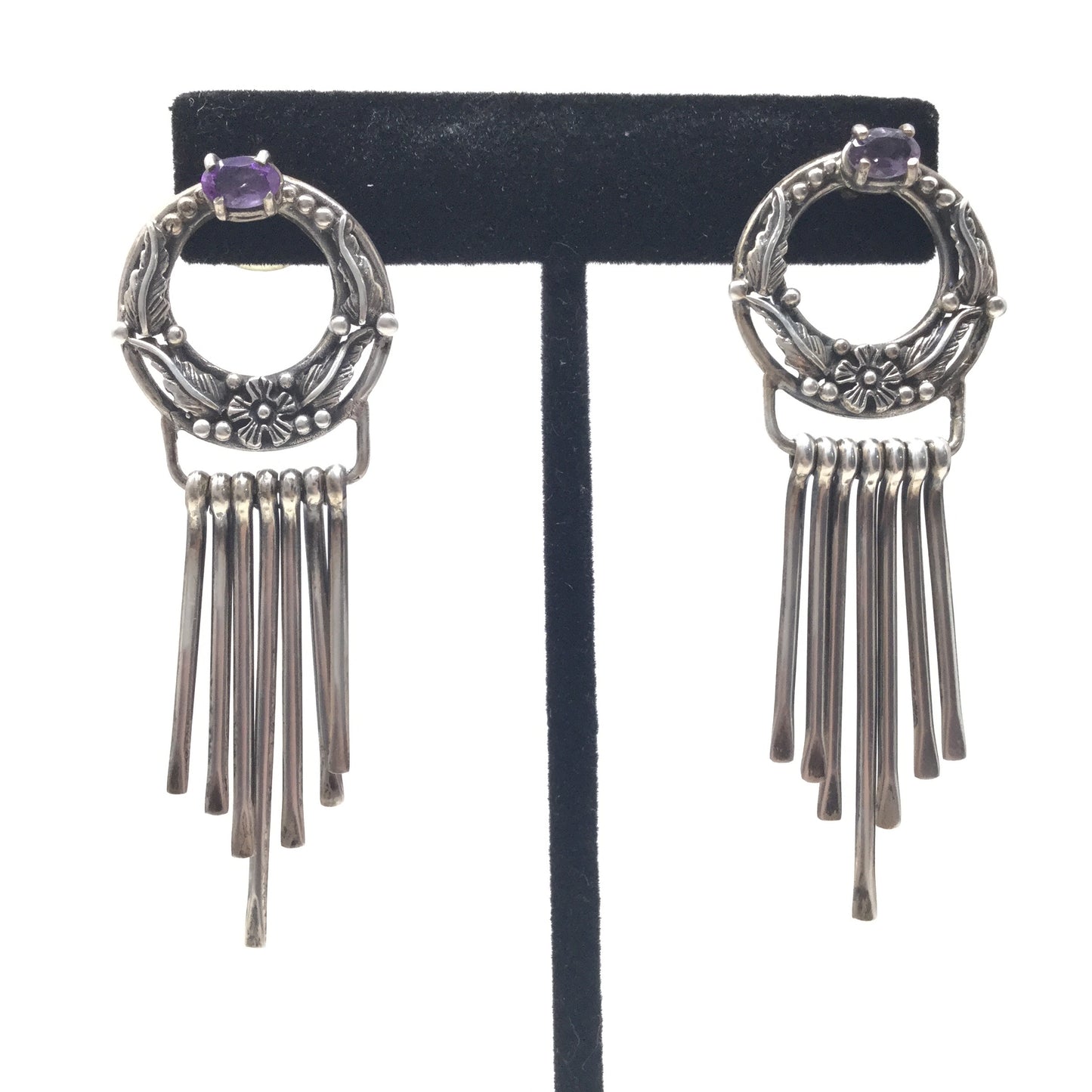 Ornate Floral Amethyst Fringe Earrings