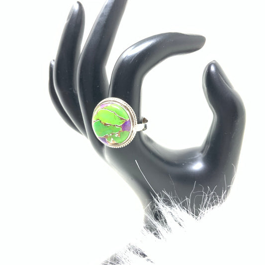 Round Green Mojave Turquoise Ring, size 9