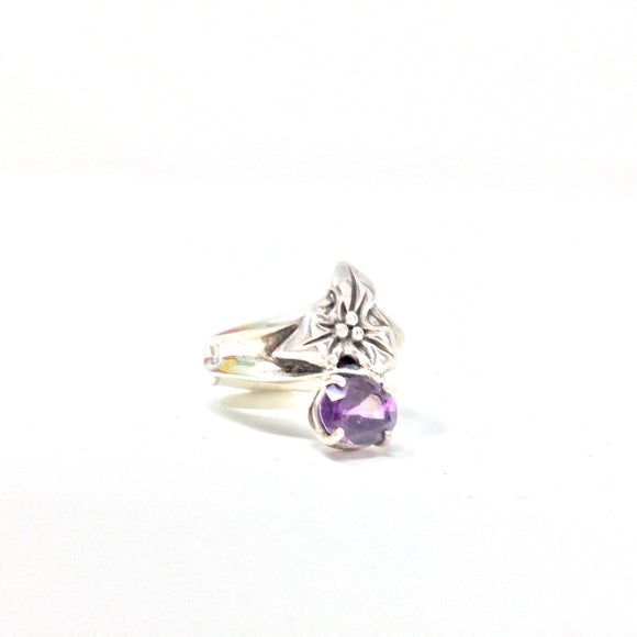 Amethyst and Flower Ring, size 7