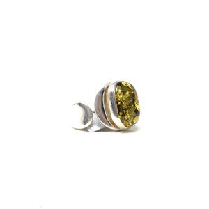 Green Amber Modern Ring, size 8-9