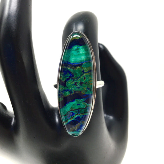 Azurite Malachite Lace Ring, size 8