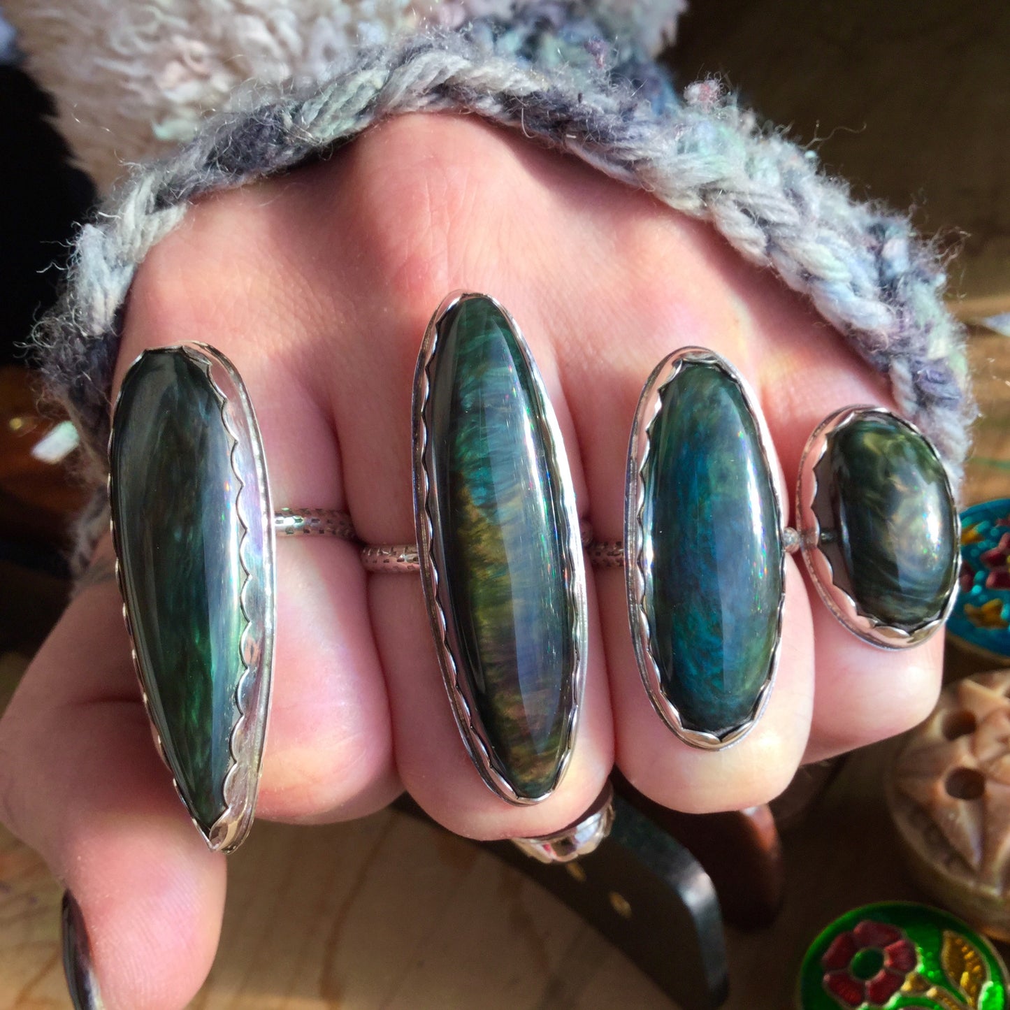 Mother of Pearl Obsidian Ring, size 9