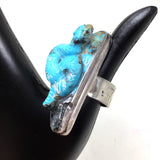 Carved Turquoise Snake Ring, Adjustable