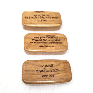 Cherry Wood Slider Boxes with Laser Engraved Quote