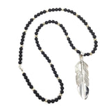 Feather Pendant with Black Onyx Beaded Necklace