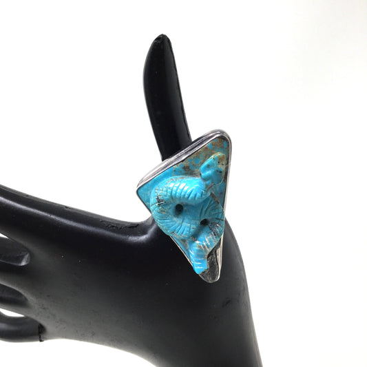 Carved Turquoise Snake Ring, Adjustable