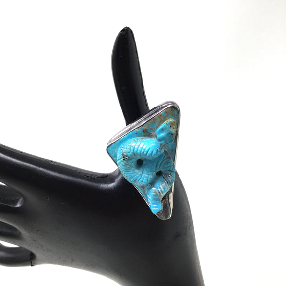 Carved Turquoise Snake Ring, Adjustable