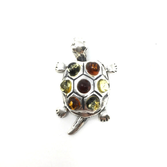 Multistone Amber Turtle Pendant