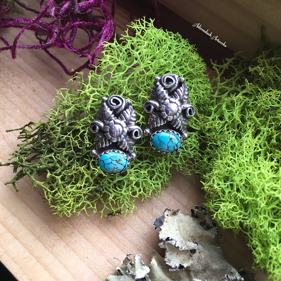 Turquoise and Flower Post Earrings