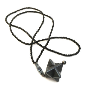 Beaded Hematite and Obsidian Merkaba Necklace
