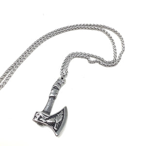 Stainless Steel Axe with Wolf Pendant with Chain