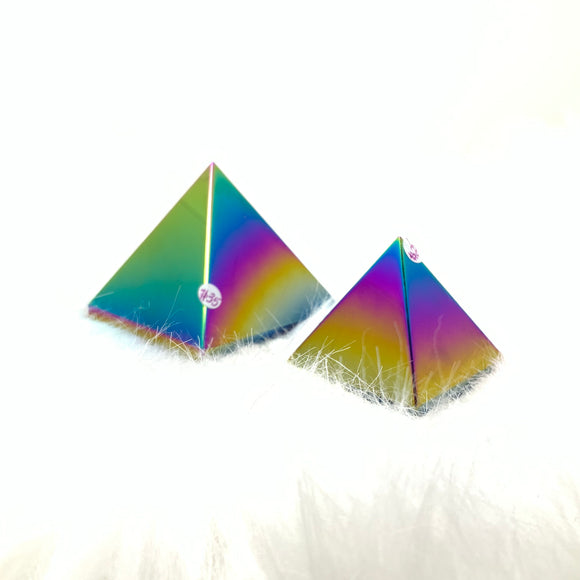 Titanium Aura Hematite Pyramid