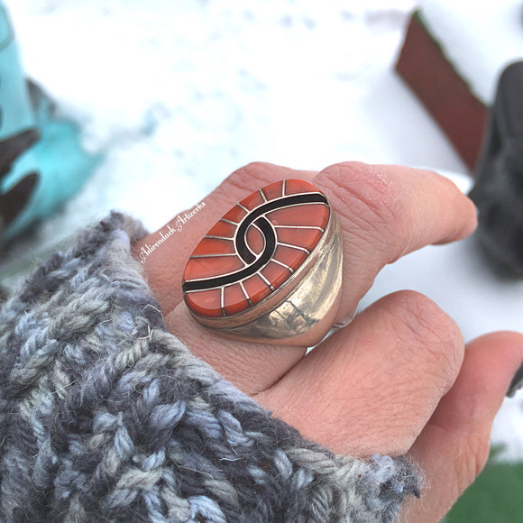Amy Quandelacy Vintage Adriatic Coral Inlaid Ring, size 10