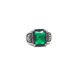 Faceted Emerald Glass and Stainless Steel Ring, size 12