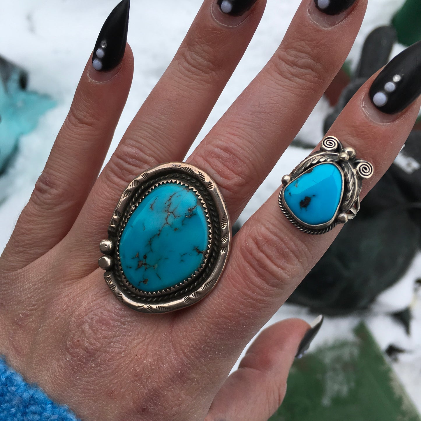 Turquoise Freeform Statement Ring, size 11.5