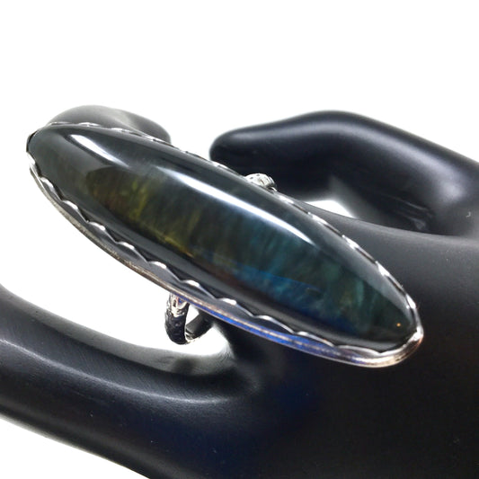 Mother of Pearl Obsidian Ring, size 9