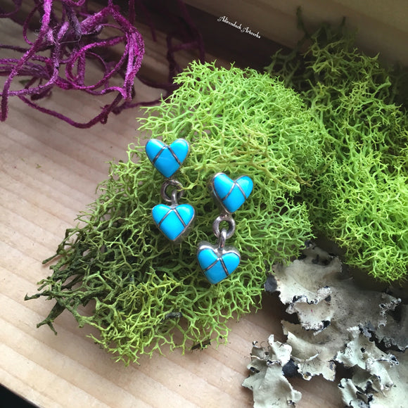 Small Inlaid Turquoise Heart Post Earrings