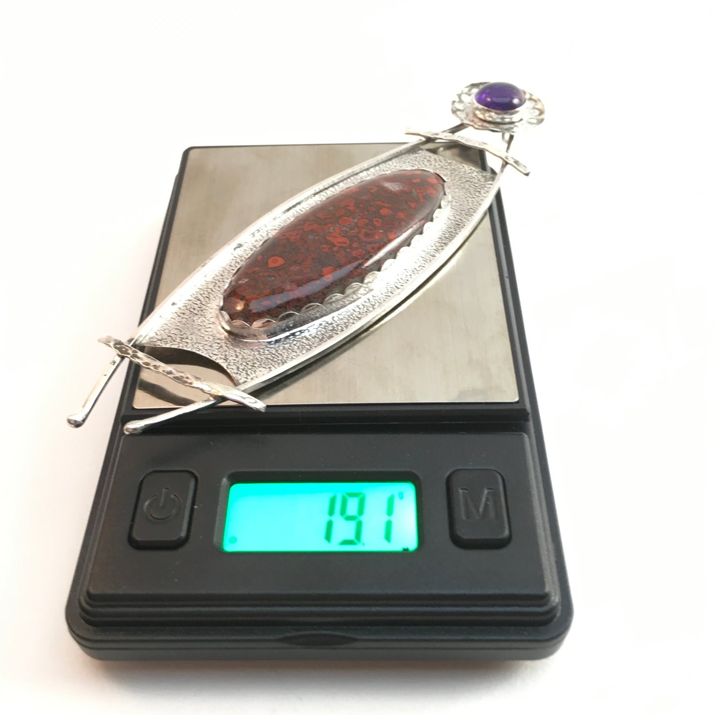 Agatized Dinosaur Bone and Amethyst Pendant