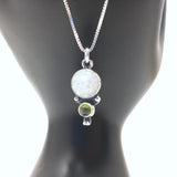 Two Stone Round Opal Pendant with Chain