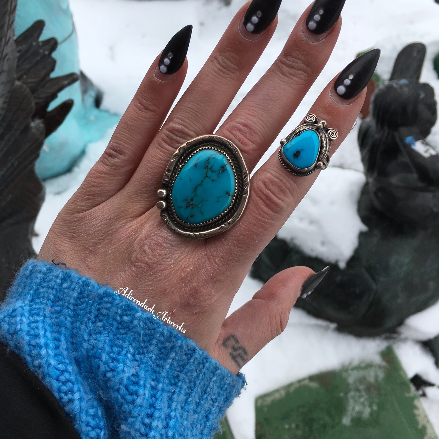Turquoise Freeform Statement Ring, size 11.5