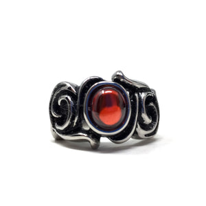 Red Glass and Stainless Steel Ring, size 11
