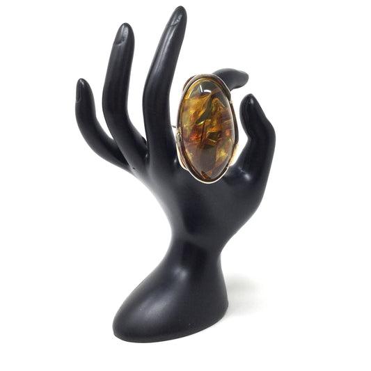 Very Large Freeform Amber Ring, Adjustable Size
